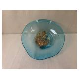 Artisan Hand-Blown Glass Bowl with Abstract Centerpiece