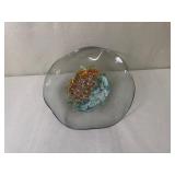 Artisan Hand-Blown Glass Bowl with Abstract Centerpiece