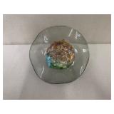 Hand Blown Art Glass Bowl with Multicolor Centerpiece