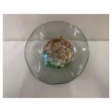 Hand Blown Art Glass Bowl with Multicolor Centerpiece
