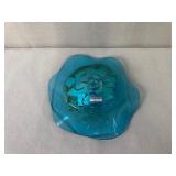 Art Glass Decorative Bowl with Blue, Amber, and Clear Accents