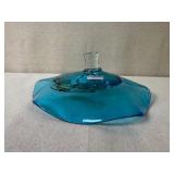 Art Glass Decorative Bowl with Blue, Amber, and Clear Accents