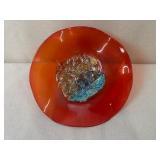 Artisan Handblown Glass Bowl with Red and Multicolor Abstract Design