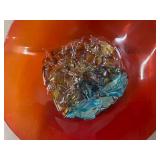 Artisan Handblown Glass Bowl with Red and Multicolor Abstract Design