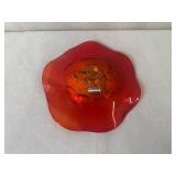 Artisan Handblown Glass Bowl with Red and Multicolor Abstract Design