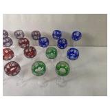 Set of 19 Colored Cut to Clear Crystal Wine Glasses