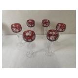 Set of 19 Colored Cut to Clear Crystal Wine Glasses