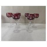 Set of 19 Colored Cut to Clear Crystal Wine Glasses