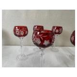 Set of 19 Colored Cut to Clear Crystal Wine Glasses