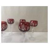 Set of 19 Colored Cut to Clear Crystal Wine Glasses