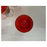 Vintage Red and Gold Decanter Set with 10 Glasses