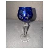 Set of 14 Colored Cut to Clear Crystal Wine Glasses with Etched Floral Designs