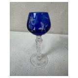 Set of 14 Colored Cut to Clear Crystal Wine Glasses with Etched Floral Designs