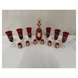 Bohemian Ruby Red Decanter Set with 6 Stem Glasses and 6 Cordials
