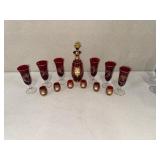 Bohemian Ruby Red Decanter Set with 6 Stem Glasses and 6 Cordials