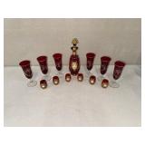 Bohemian Ruby Red Decanter Set with 6 Stem Glasses and 6 Cordials