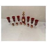 Bohemian Ruby Red Decanter Set with 6 Stem Glasses and 6 Cordials