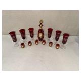 Bohemian Ruby Red Decanter Set with 6 Stem Glasses and 6 Cordials