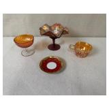 Collection of Vintage Carnival Glass and Porcelain Dishware