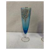 Set of 4 Hand-Painted Colored Champagne Flutes with Gold Accents