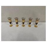 Set of 5 Gold Trim Floral Champagne Flutes