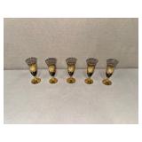 Set of 5 Gold Trim Floral Champagne Flutes