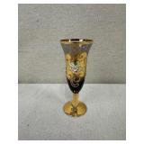 Set of 5 Gold Trim Floral Champagne Flutes
