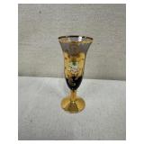 Set of 5 Gold Trim Floral Champagne Flutes