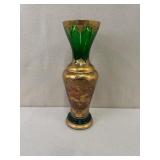 Vintage Hand-Painted Green and Gold Porcelain Vase with Classical Scene