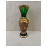 Vintage Hand-Painted Green and Gold Porcelain Vase with Classical Scene
