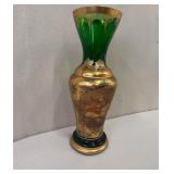 Vintage Hand-Painted Green and Gold Porcelain Vase with Classical Scene
