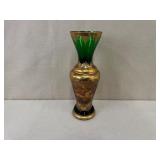 Vintage Hand-Painted Green and Gold Porcelain Vase with Classical Scene