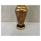 Vintage Hand-Painted Green and Gold Porcelain Vase with Classical Scene