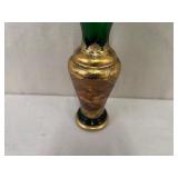 Vintage Hand-Painted Green and Gold Porcelain Vase with Classical Scene