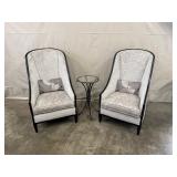 Pair of High-Back Upholstered Accent Chairs with Side Table