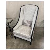 Pair of High-Back Upholstered Accent Chairs with Side Table