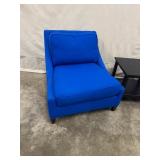 Pair of Blue Lounge Chairs with Black Side Table