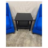 Pair of Blue Lounge Chairs with Black Side Table