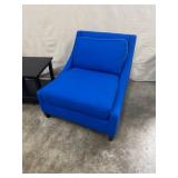 Pair of Blue Lounge Chairs with Black Side Table