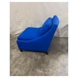 Pair of Blue Lounge Chairs with Black Side Table