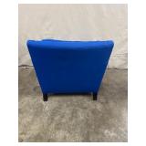 Pair of Blue Lounge Chairs with Black Side Table