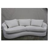Century Curved White Upholstered Sofa with Three Cushions