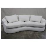 Century Curved White Upholstered Sofa with Three Cushions