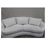Century Curved White Upholstered Sofa with Three Cushions