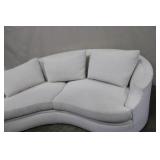 Century Curved White Upholstered Sofa with Three Cushions