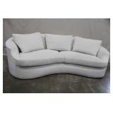 Century Curved White Upholstered Sofa with Three Cushions