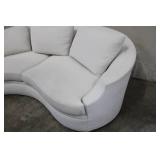 Century Curved White Upholstered Sofa with Three Cushions