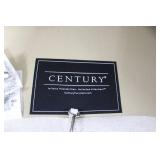 Century Curved White Upholstered Sofa with Three Cushions