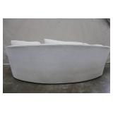 Century Curved White Upholstered Sofa with Three Cushions