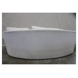 Century Curved White Upholstered Sofa with Three Cushions